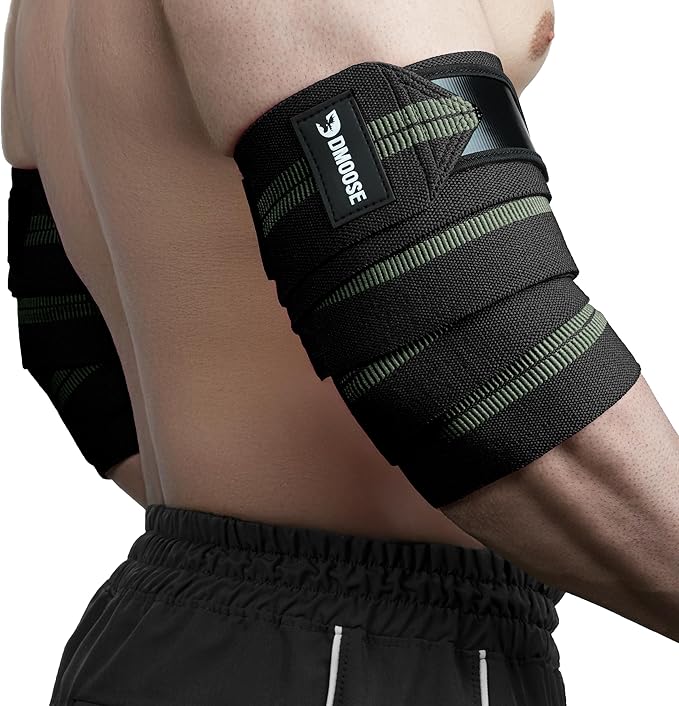 DMoose Fitness Elbow Wraps for Weightlifting (Pair) 40" Adjustable Brace for Joint Support, Pain Relief & Tendonitis - Elbow Straps for Weight Lifting, Bench Press & Gym Workouts, Band for Men & Women