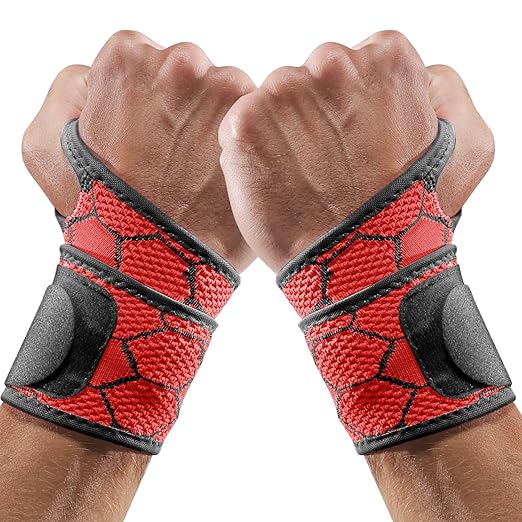Sport Slim Wrist Wrap - Wrist Brace for Carpal Tunnel Relief, Neoprene-Free Compression Wrist Support for Workout, Adjustable Wrist Guards Fit Right Left Hand(Raspbery Red, 2 Pack)