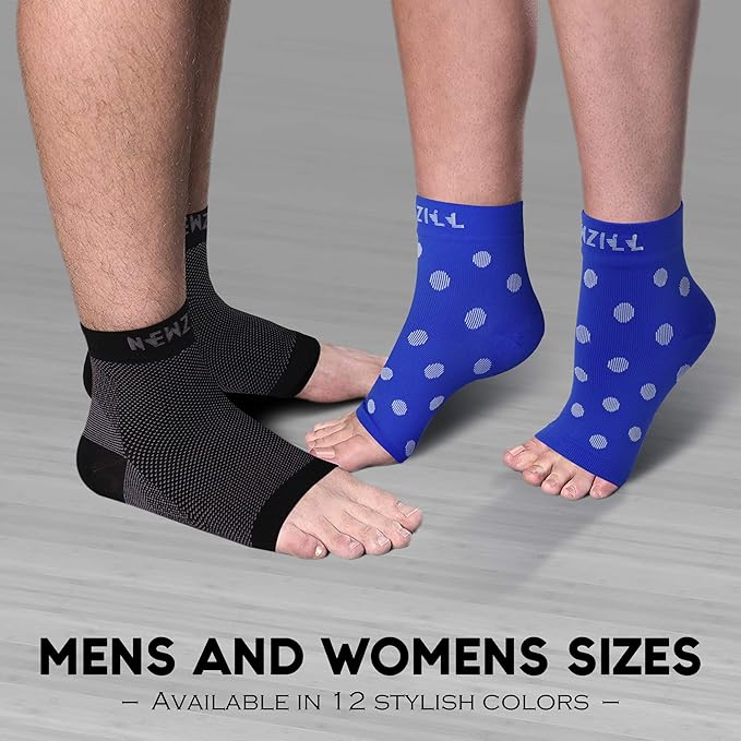 NEWZILL Plantar Fasciitis Socks with Arch Support, BEST 24/7 Foot Care Compression Sleeve, Eases Swelling & Heel Spurs, Ankle Brace Support, Increases Circulation (S/M, Blue w White Dots)