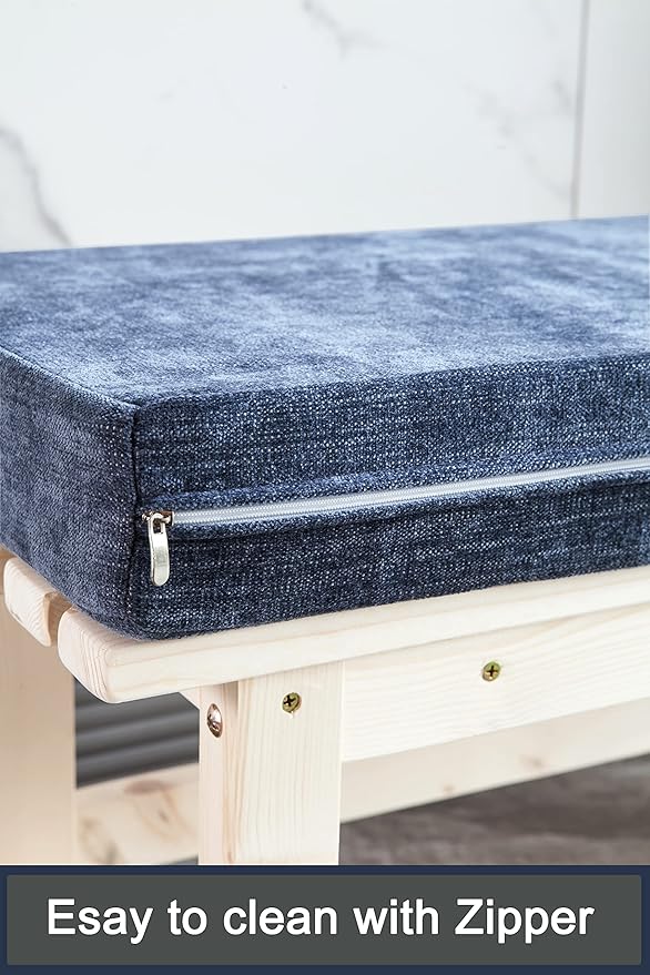 Loveboat Washable Bench Cushion, Non-Slip Bench Pad for Shoe Storage, Window, Piano, Dining 36"x14"x2" Navy