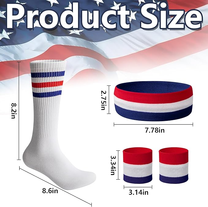 American Flag Sports Headband and Wristband- Striped Sweatband Set for Basketball, Football, Running, Gym, Exercise