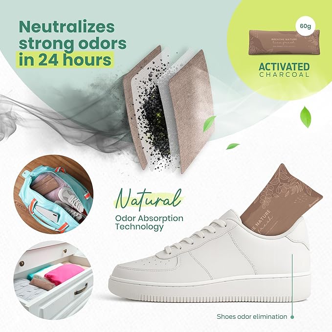 Roonin Shoe Deodorizer Insert - Shoe Odor Elimination - Activated Charcoal Odor Absorber - Odor Eliminator For Shoes - Shoe Freshener - Boot Deodorizer (6-pack)