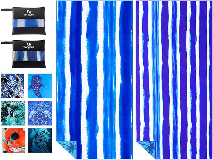 2 Pack Microfiber Lightweight Thin Beach Towel Sand Free Quick Dry Super Absorbent Large Towels for Swimming Pool Yoga Gym Travel Vacation Beach Accessories Essentials for Adults