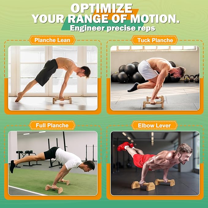 Parallettes Push Up Bar, Oak Wood Calisthenics Equipment for Home Gym with Non-Slip Base, Handstand Trainer Push Up Handles for Floor Dip Workout and Strength Training