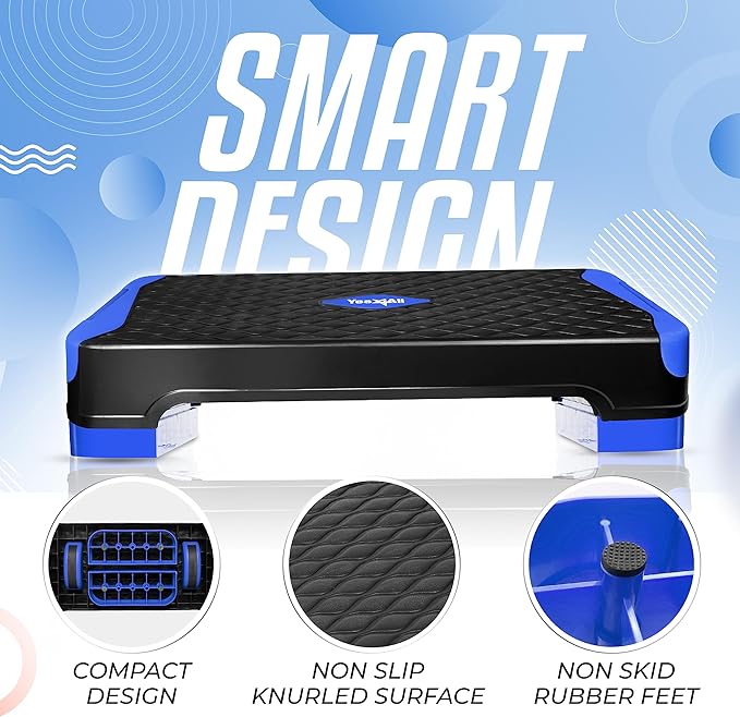 Yes4All 2-in-1 Adjustable Aerobic Step Platform Fitness Exercise Stepper with Rocker Balance Board Legs for Home Workout, Step Exercise & Balance Training