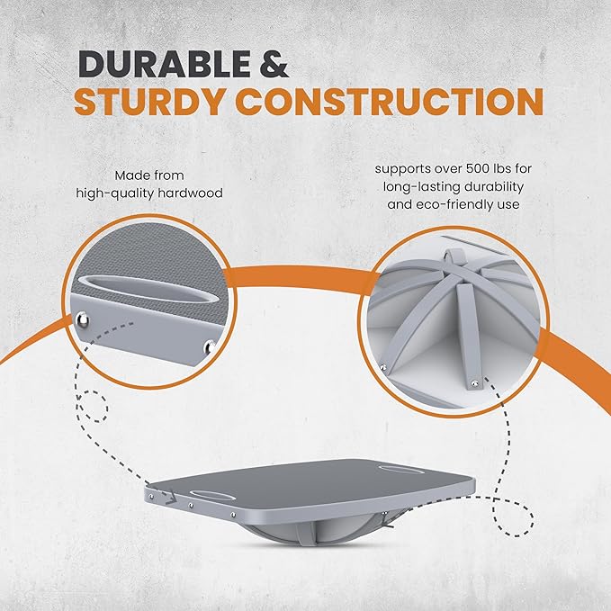 Professional Wooden Balance Board, 360 Degree Portable Wobble Board with Comfortable Surface, Standing Desk Rocker Board for Physical Therapy, Core Strength Stability Training (360 Degree-Gray)