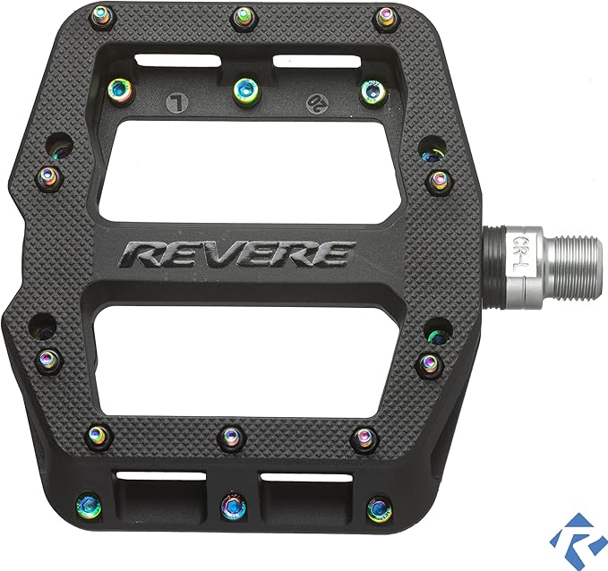 Revere Pro Grip MTB Mountain/Gravel Bike Pedals, Ultra Smooth Bearings, Non-Slip Indestructible Lightweight Nylon Composite Bicycle Platform Pedals 9/16" Spindle, Replaceable Oil Slick or Gold Pins