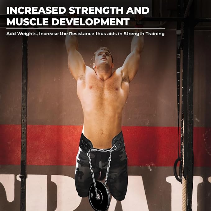 Dip Belt with Chain – Weighted Pull Up Belt, Dip Weight Belt, Weightlifting Belt for Pullups, Squats, and Dips, Belt Squat Attachment Ideal Weight Belt for Pullups, Weightlifting, and Gym Workouts (Black)