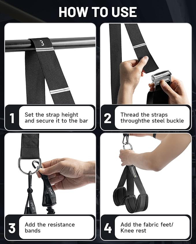 MANUEKLEAR Heavy Duty Resistance Bands for Pull Ups, Pull Up Assistance Bands with Scale Tracking Feature, Adjustable Pull Up Assist Band with Five 50-Pound Pull Up Bands and Fabric Feet/Knee Rest