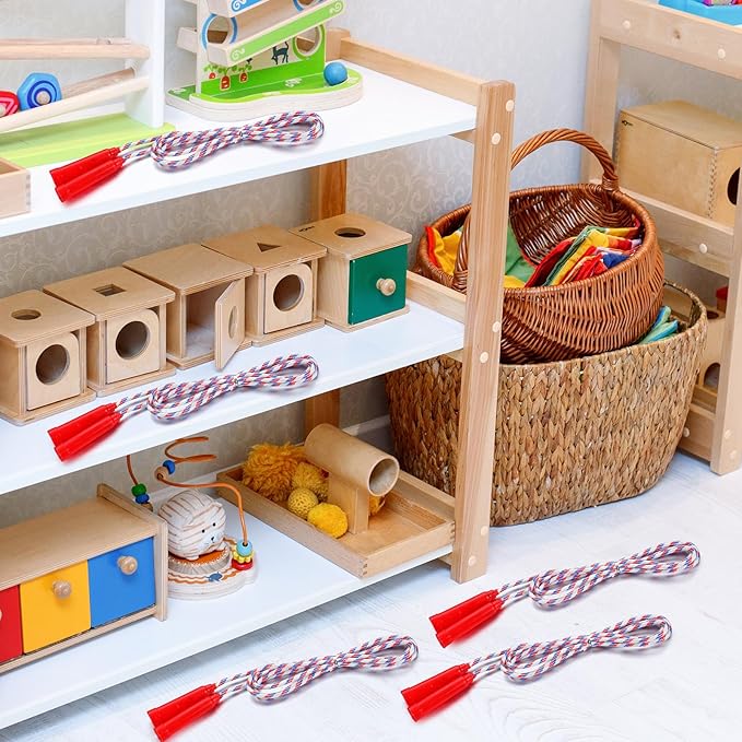 Honoson 50 Pcs Rainbow Jump Rope Bulk Gift for Kids 7.8ft Nylon Stripe Ropes with Handle Adjustable Colorful Party Favor Christmas Item Gift Outdoor Exercise Fitness (Red,White,Blue)