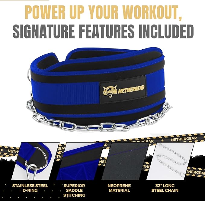 Dip Belt for Weight Lifting with 36” Heavy-Duty Steel Chain, Comfortable Neoprene & Strong Stitching, Weighted Belt Ideal for Bodybuilding, Powerlifting, Pull Ups & Squats