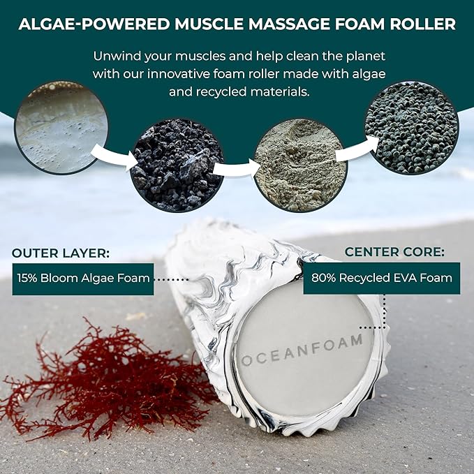 Oceanfoam Tidal Roller - Black Marbled - Muscle Massage Foam Roller for Back Pain & Stretching - Firm and Ergonomic Wide Wave Textured - Yoga, Athletics, & Wellness - Full Size, 20" x 5"