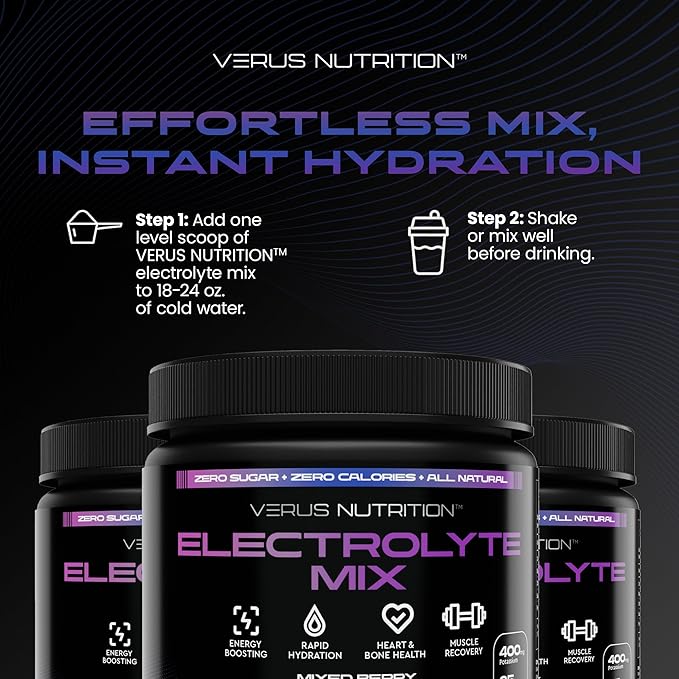 Electrolytes Powder No Sugar- Zero Calorie Hydration Powder | Sugar Free Electrolytes for Fasting, Keto & Vegan | Natural Ingredients Electrolyte Mix for Energy Boost, 60 Servings