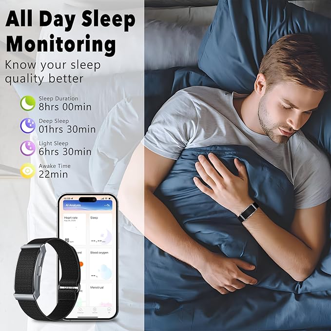 Smart Bracelet, 100+ Sport Modes Fitness Tracker with Continuous Heart Rate Blood Oxygen Sleep Monitor 24h, Ideal for Men and Women who Prefer a Discreet Yet Powerful Health Tracker(Black)
