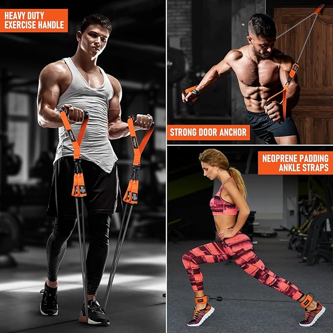 WALITO Resistance Bands Set - Exercise Bands with Handles, Door Anchor, Legs Ankle Straps, for Heavy Resistance Training, Physical Therapy, Muscle Training, Yoga, Home Workouts, Gym