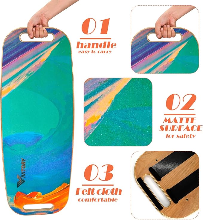 VIVITORY Balance Board Trainer with Handle, Roller Board with Adjustable Stoppers – 3 Different Distance Options 4, 13 and 22 inches, for Hockey, Surfing, Snowboarding, Skateboarding and Skiing