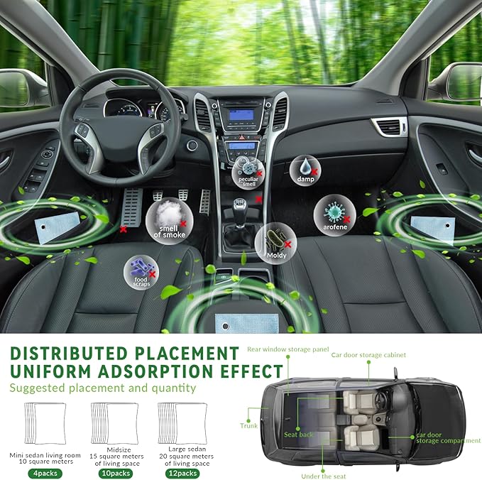 4 Pack charcoal odor absorber,Bamboo Charcoals Air Purifying Bag Charcoals Deodorizer Eliminator for Strong Odors in Car, Closet, Shoe, Basement (200G*4 Pack Light Blue, Unscented)