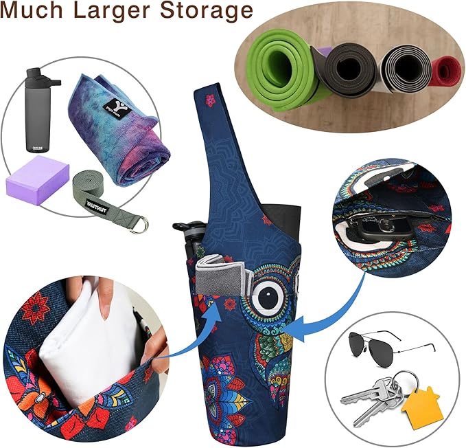 Fashion Printed Yoga Mat Bag with Large Side Pocket & Zipper Pocket Long Tote Yoga Bag Fit Most Size Mats - Holds More Yoga Accessories