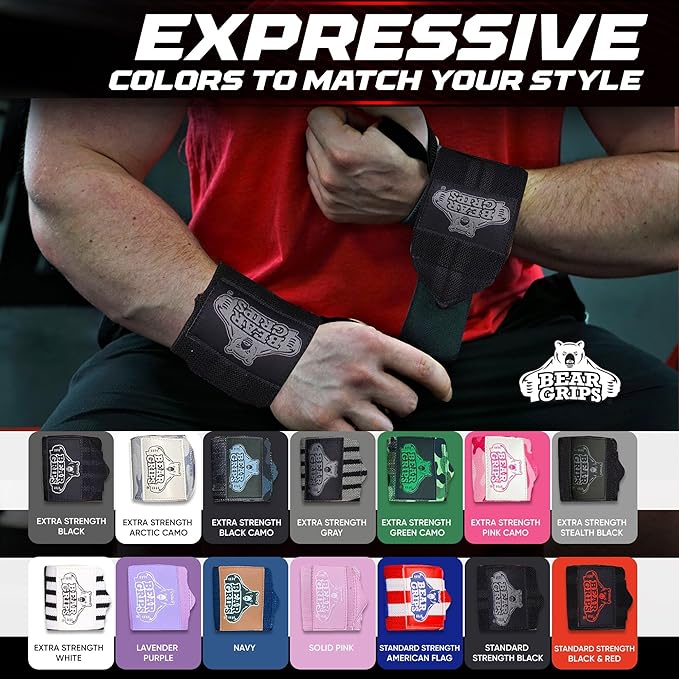 Bear Grips Wrist Wraps for Weightlifting | Weight Lifting Wrist Straps for Weightlifting | Extra Strength Gym Wrist Wraps | Two Wrist Wrap Per Pack | 12β & 18β | Lifting Wrist Wraps for Men & Women