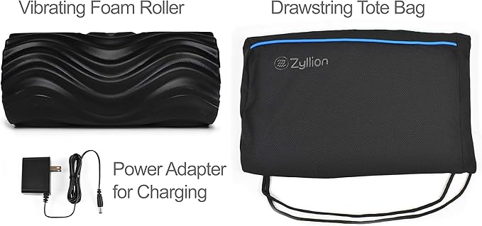 Zyllion Rechargeable Vibrating Foam Roller with 4 Speeds - Cordless Electric Deep Tissue Massager for Muscle Pain Relief, Black/Black, ZMA-22