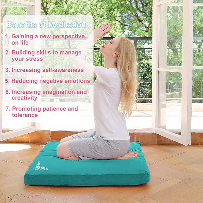 Velvet Zabuton Meditation Mat,31 * 31 inches, Yoga Meditation Cushion Floor (Green)