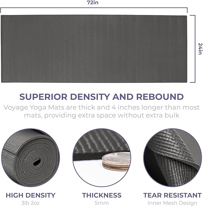 Sunshine Yoga Voyage Yoga Mat, 6 Pack, 72" x 24" Professional Studio and Gym Bulk Yoga Mats, 5mm Thick, Durable, Anti-Tear, Non Slip Fitness and Exercise Mats