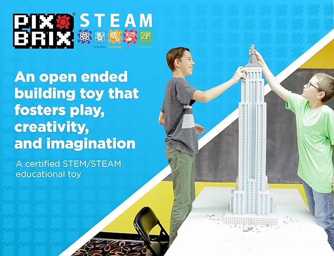 Pix Brix Pixel Art Puzzle Bricks Bucket – 1,500 Piece Pixel Art Kit with 11 Colors, Dark Palette – Interlocking Building Bricks, 2D and 3D Builds – Stem Toys, Ages 6 Plus