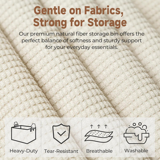 StorageWorks Storage Bins, Shelves Baskets for Organizing, Large Fabric Closet Organizers with Handles, Metal Frame, Beige(Texture), 2-Pack