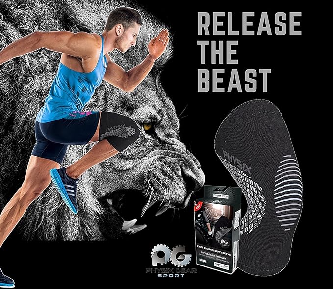 Physix Gear Knee Compression Sleeve for Men & Women - Best Compression Knee Brace for Walking, Running, Gym, Basketball, Weightlifting,Workout, Sports - Knee sleeves Support Compression & Stability