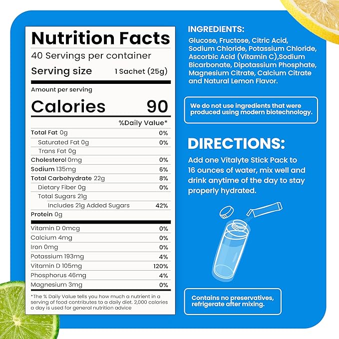 Vitalyte Electrolytes Packets Isotonic Sports Drink | Electrolytes Powder Packets Sports Nutrition Electrolyte Replacement Drinks Dehydration Relief Packets