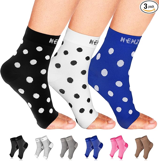 NEWZILL Plantar Fasciitis Socks with Arch Support, BEST 24/7 Foot Care Compression Sleeve, Eases Swelling & Heel Spurs, Ankle Brace Support, Increases Circulation (S/M, Dot Black/White/Blue)