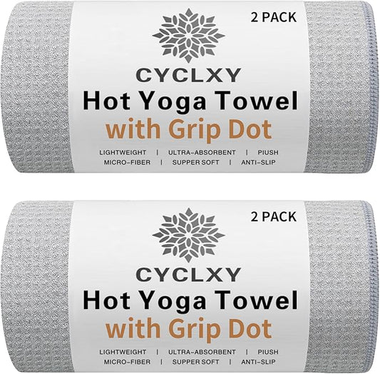 2 Pack Hot Yoga Towel with Grip Dot,Stickyfiber Yoga Mat Towels Non Slip for Hot Yoga,Absorbent Microfiber Sweat Anti-Slip Cover,Bikram,Pilates,Exercise,Fitness