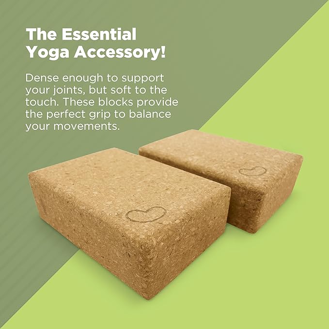 Bean Products Yoga Blocks, Standard & Large Sizes - Studio Grade, Non-Slip, Made from Eco Friendly Materials - 100% Natural Cork or Foam - Improves Stability & Alignment - Single Block or 2 Pack Sets