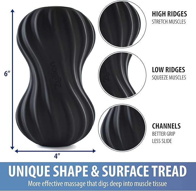 Zyllion Vibrating Peanut Massage Ball with 4 Modes - Cordless Rechargeable Electric Deep Tissue Massager Roller for Muscle Pain Relief, Black, ZMA-30