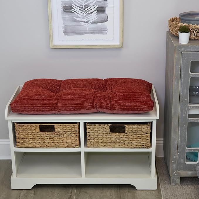 Klear Vu The Gripper Omega Non-Slip Tufted Bench Cushion for Indoor Furniture, Entryway Storage, Bay Window, Corner Nook or Piano Seat, 30 Inches, 17 Red