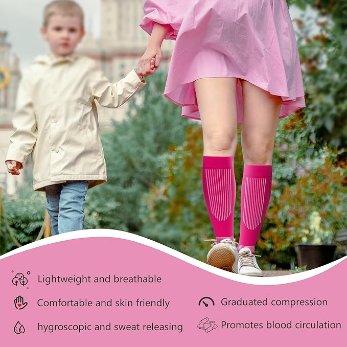 fenglaoda Compression Socks Women Men 4 Pairs, Knee High Support Socks for Running, Sports, Travel, Flight, Nurse