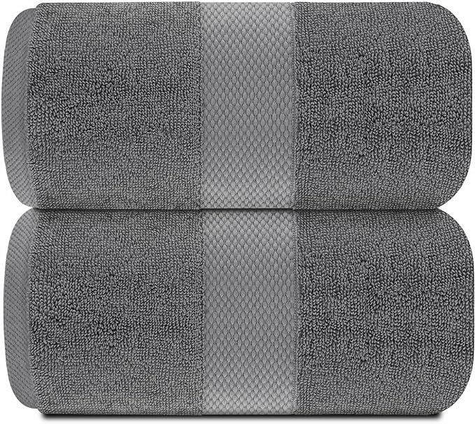 White Classic Luxury Soft Bath Sheet Towels - 650 GSM Cotton Luxury Bath Towels Extra Large 35x70 | Highly Absorbent and Quick Dry | Hotel Quality Extra Large Bath Towels Oversized, Dark Grey, 2 Pack