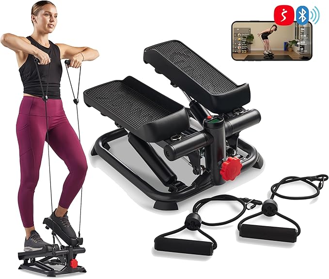 Sunny Health & Fitness Mini Steppers for Exercise at Home, Stair Step Workout Machine, Full Body Cardio Equipment, with Optional Free SunnyFit App Connection and Resistance Band