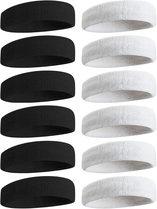 Sweatbands Sports Headband for Men & Women, Moisture Wicking Hairband Athletic Towel Headbands Cotton Head Sweat Bands for Running, Cycling, Yoga, Spa