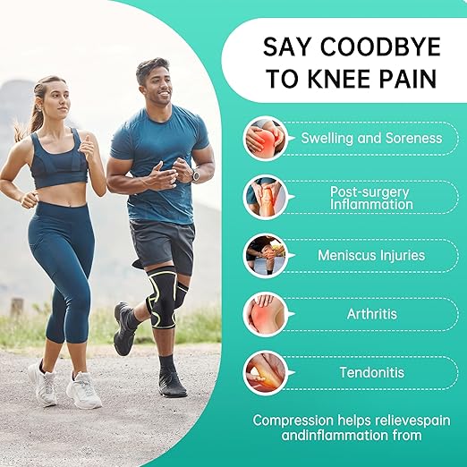 Knee Compression Sleeve, 2-Pack, Black, Knee Support Brace for Running, Sports, Meniscus Tear, ACL, Arthritis Pain Relief (Large)