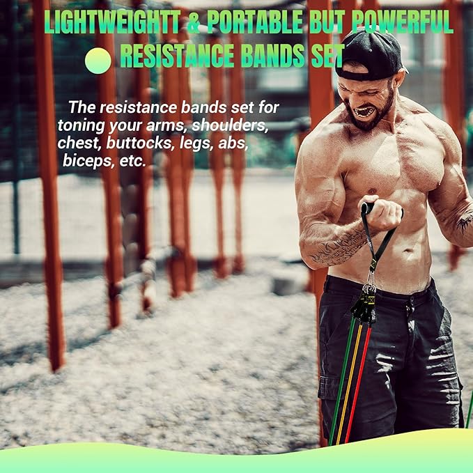 Resistance Bands Set with Yellow Handles, Exercise/Workout/Fitness Bands with Door Anchor, Legs Ankle Straps for Resistance Training,Physical Therapy,Home Gym Workout