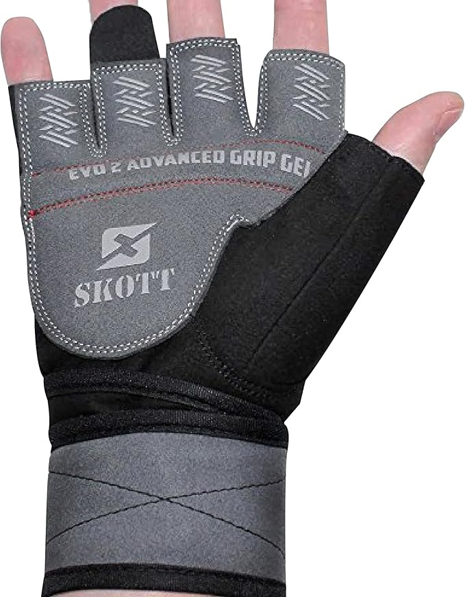 skott Evo 2 Weightlifting Gloves with Integrated Wrist Wrap Support-Double Stitching for Extra Durability-Get Ripped with The Best Body Building Fitness and Exercise Accessories