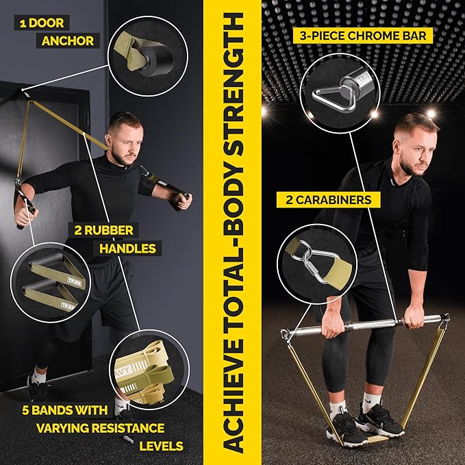 Long Resistance Bands for Working Out Men and Women - Set of 5 Pull-Up Bands, Rubber Handles and Door Anchor - Workout Bands Resistance for Men - Exercise Bands Resistance Bands Set