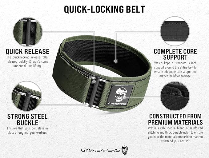 Gymreapers Quick Locking Weight Lifting Belt for Men Gym Belt for Powerlifting Deadlift Belt with 4 Inch Neoprene Metal Buckle Back Support Weightlifting Belt Women