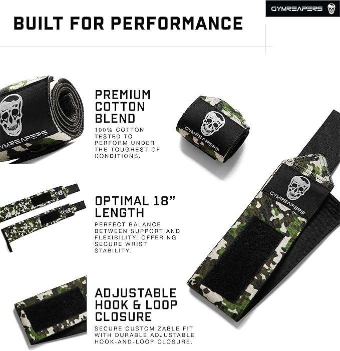 Gymreapers Weightlifting Wrist Wraps (IPF Approved) 18" Professional Quality Wrist Support with Heavy Duty Thumb Loop - Best Wrap for Powerlifting Competition, Strength Training, Bodybuilding