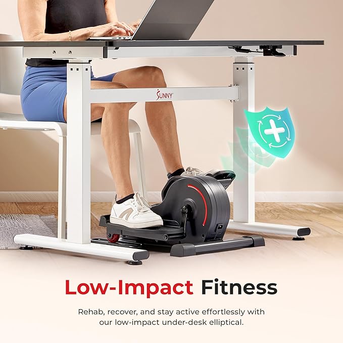 Sunny Health & Fitness Sitting Under Desk Pedal Exerciser, Portable Training Machine for Senior Exercise, Home Workout Elliptical & Bike, Optional Free SunnyFit App Connection, Motorized, or in Pink