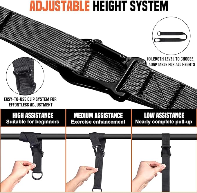 Adjustable Heavy Duty Pull Up Assistance Bands with Fabric Feet and Knee Rest - Pull Up Resistance Bands for Men, Women, and Seniors - Perfect for Dip and Resistance Strength Training Glamflex