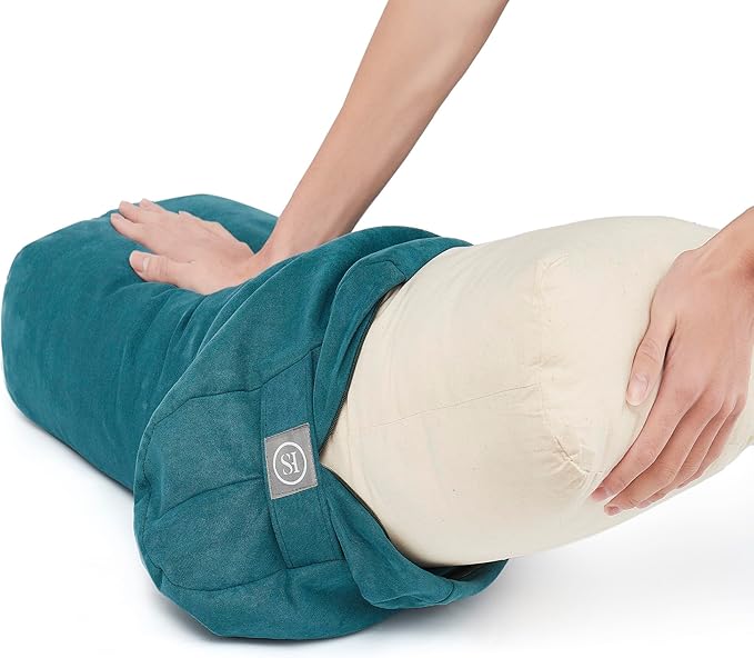 Meditation Cushion Bolster Pillow for Restorative Yoga – Supportive Cushion for Meditation, Pilates, and Relaxation – Filled with Buckwheat Hulls - Removable Cover