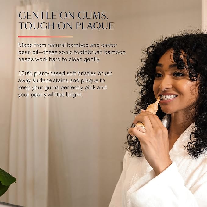 Better & Better Bamboo Sonic Toothbrush Replacement Heads | Replaceable Bamboo Sonic Brush Heads w/Soft, Plant-Based Bristles for High-Polish, Gentle Clean | Whitens Surface Stains & Removes Plaque