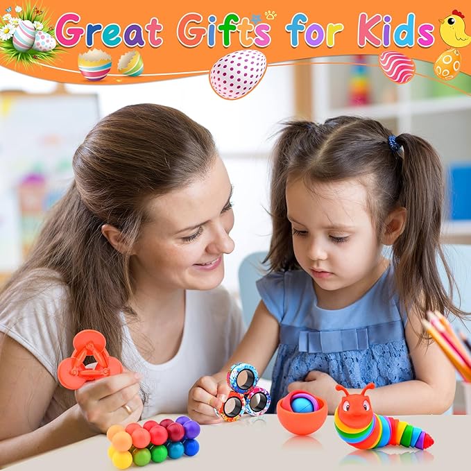 Fidget Toys for Kids 8-12 Pack, Sensory Toys Set Easter Basket Stuffers for Adults Teen Autism, Fidget Spinner, Sensory Ball Desk Toy Stress Relief Gift for ADHD Toddler